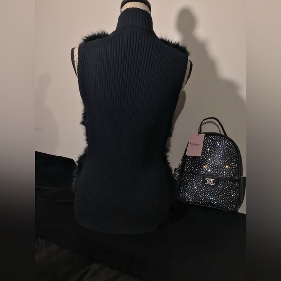 Vintage Anne Klein Black Faux Fur Vest w/Knit Sweater Back-IMMACULATE!! - Picture 9 of 11